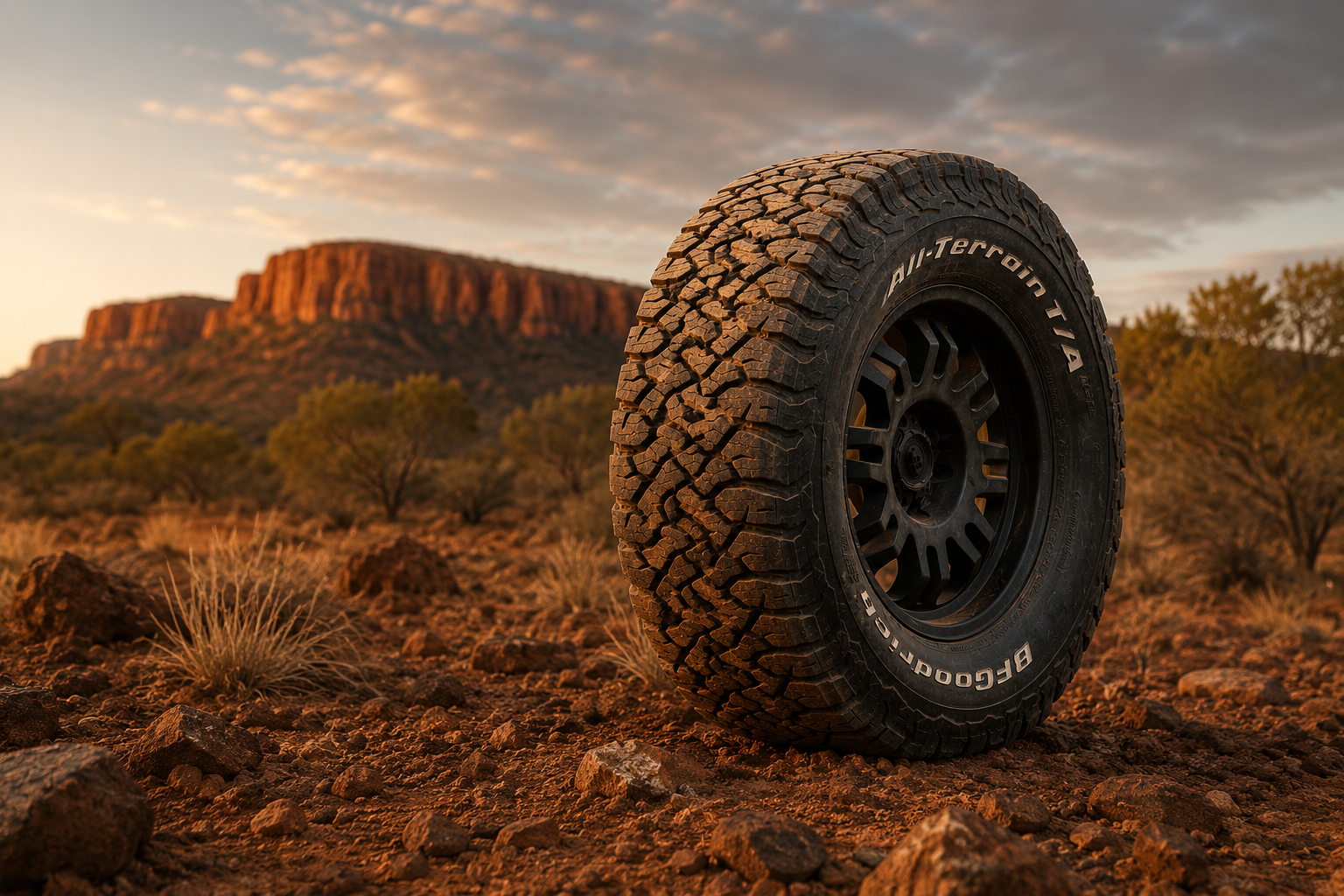 BFGoodrich KO3 tyre in a Kimberley landscape near Kununurra