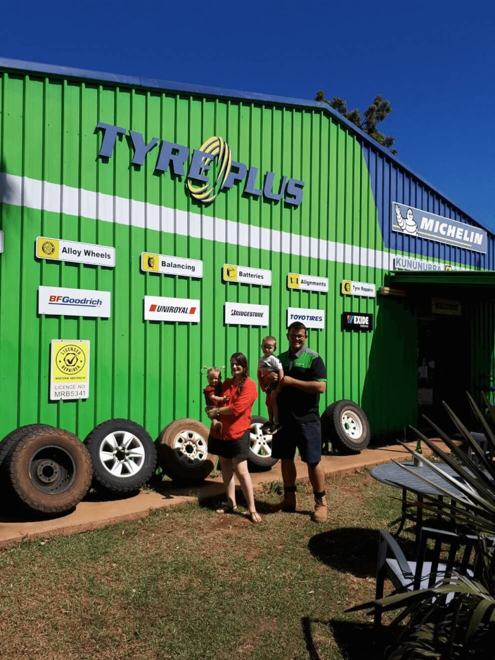 Family in front of the Tyreplus Kununurra workshop