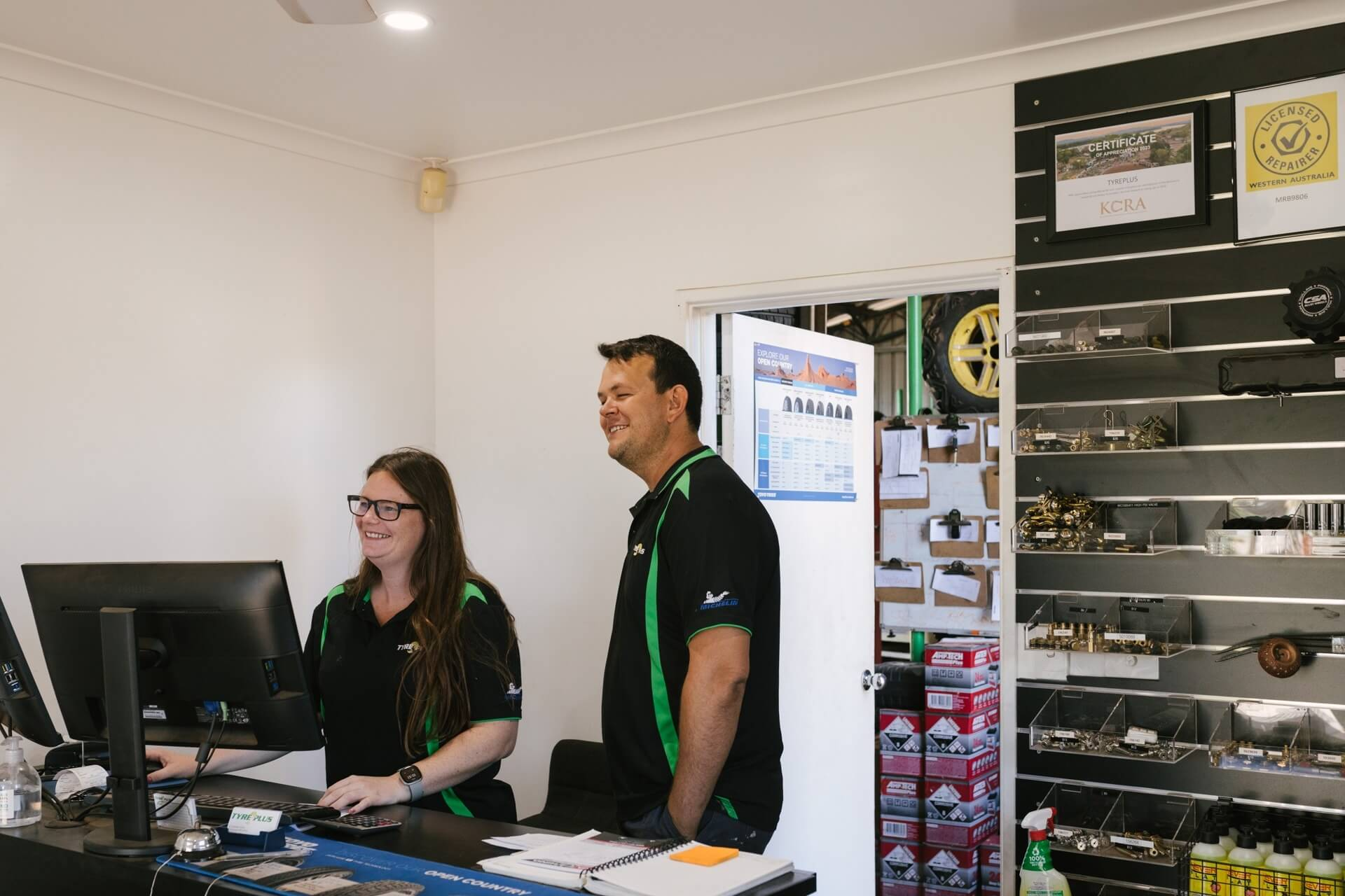Our friendly front counter team helping a customer at Tyreplus Kununurra