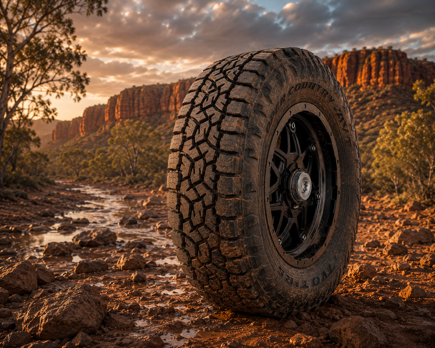 TOYO Open Country ATIII tyre on rocky Kimberley country
